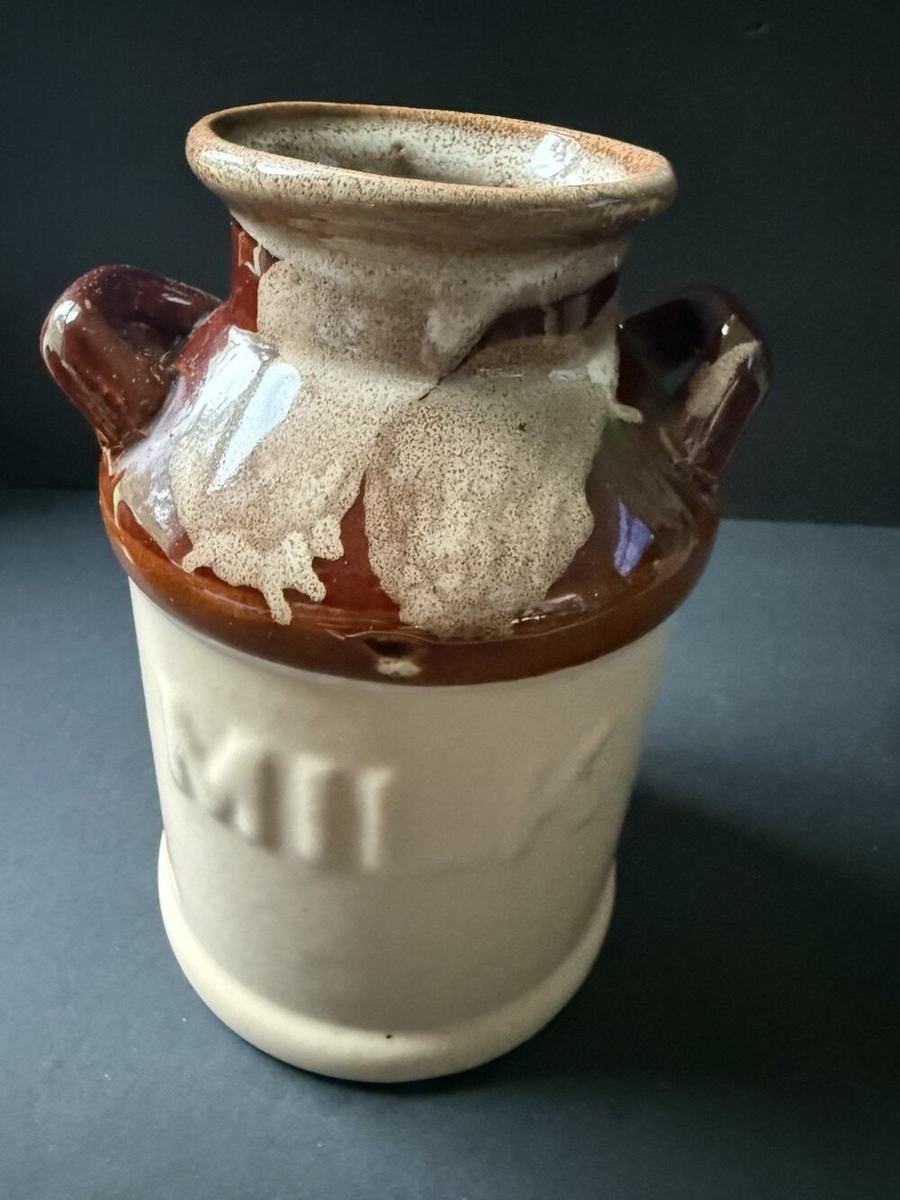 Milk Jug Bottle Jar Brown Drip Glaze Pottery Stoneware Decor Vintage 7" Tall